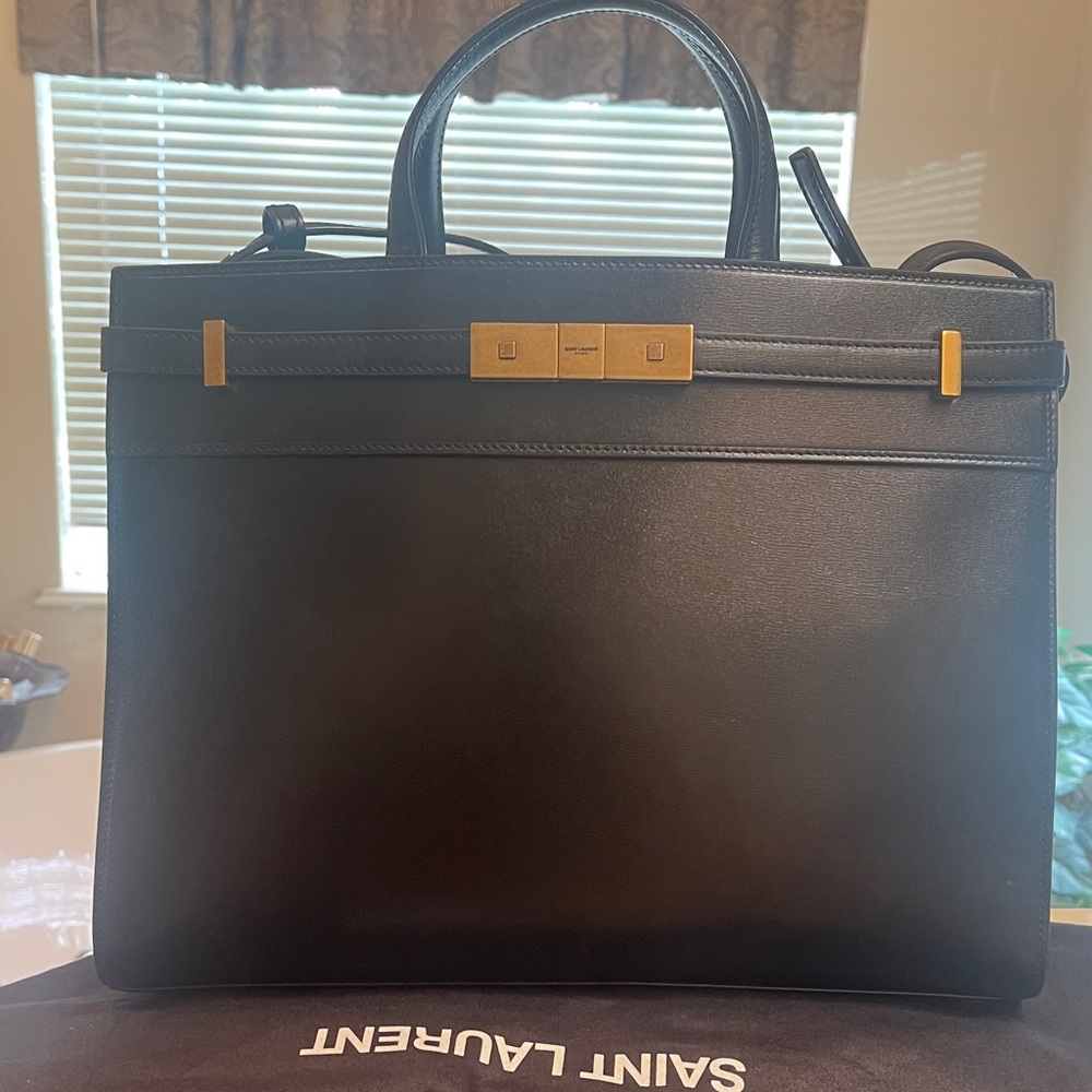Saint Laurent Black Briefcase with Gold Accents